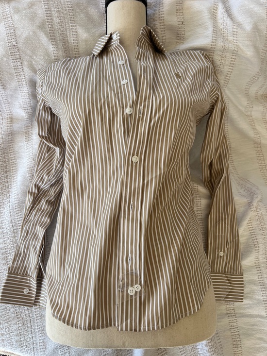 Ralph Lauren Tops - NWT Women’s Ralph Lauren Tan and White Striped Dress Shirt